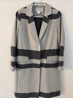 Helene Berman Gray & Charcoal Striped Wool Pea Coat XS
